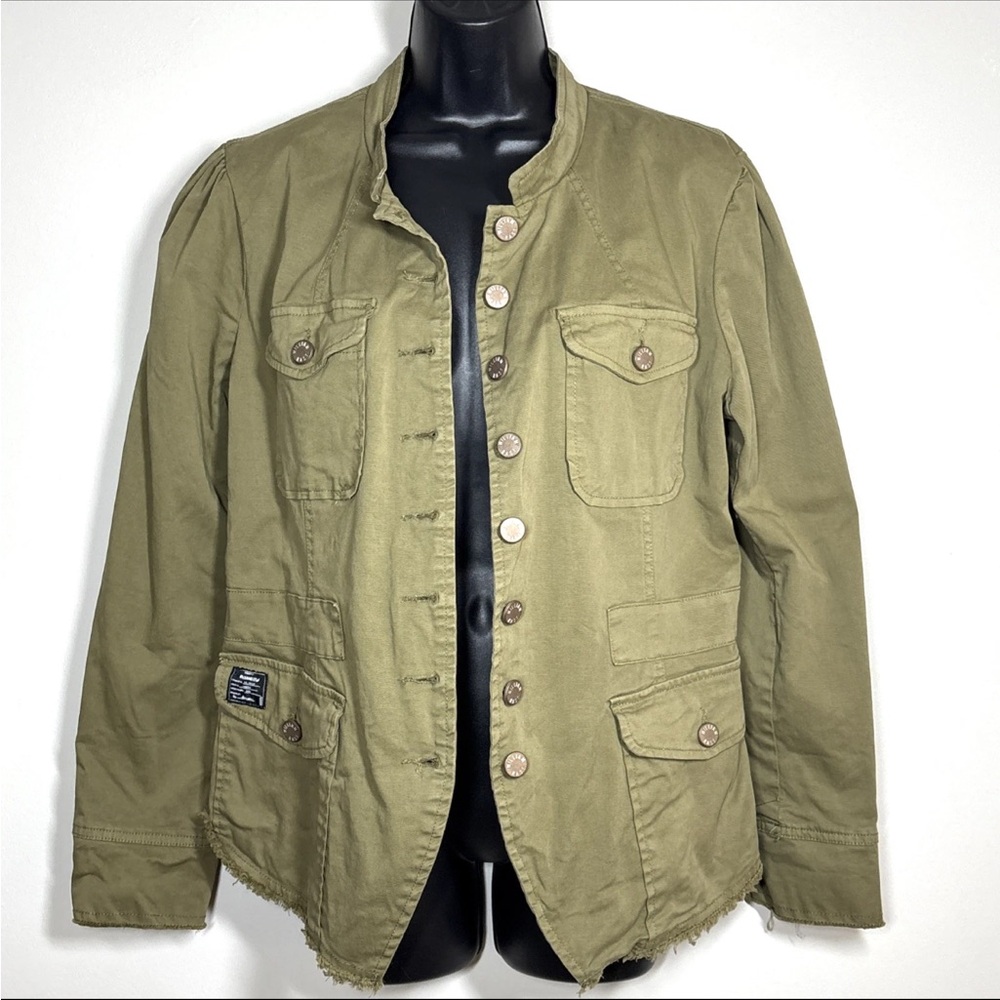 William Rast L Olive green military utility jacket
button cotton blend Bragg